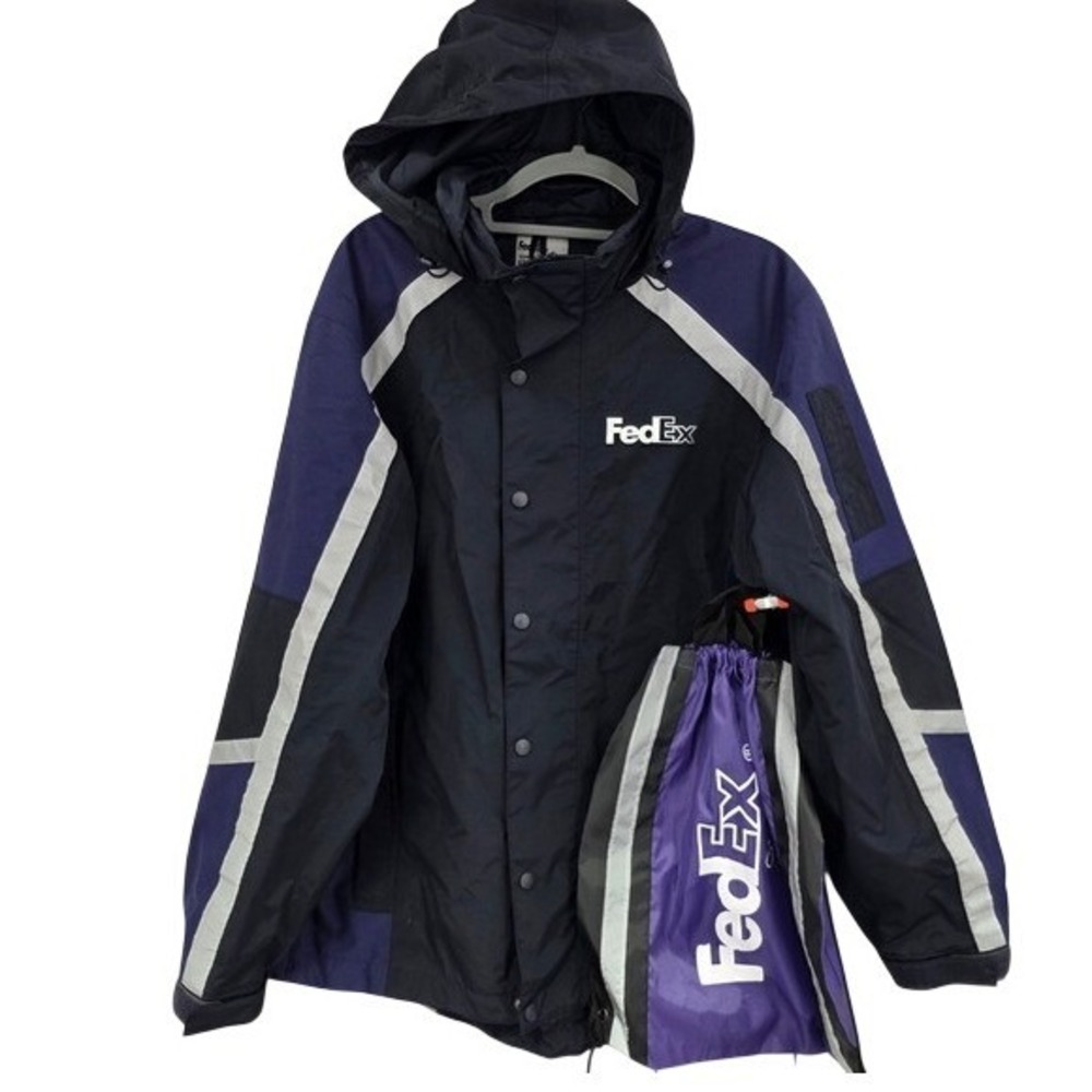 FedEx Stan Herman VF Imagewear Reflective Rain Jacket Navy Purple Mens M Work